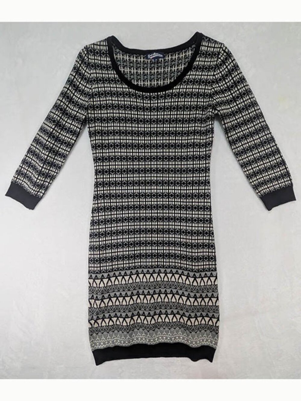 Freshman 1996 Sweater Dress‎ Womens M Black Fair Isle Nordic Bodycon Tumblr Era